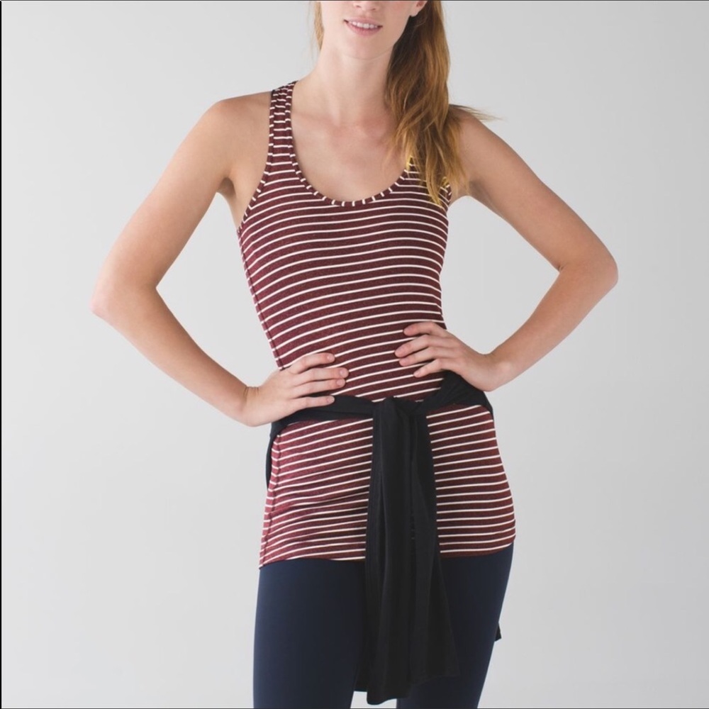 lululemon athletica Maroon and White Striped Racerback Tank